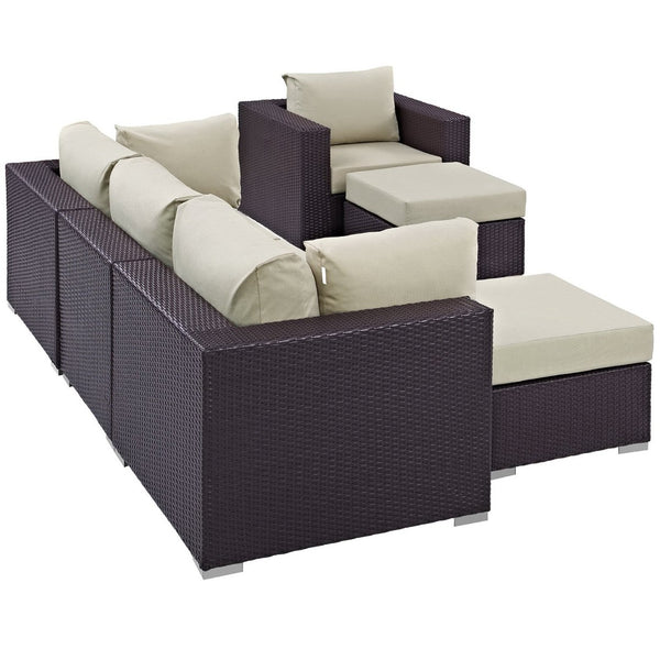 Modway Furniture Convene 6 Piece Outdoor Patio Sectional Set - Stylish, Modular Comfort for Your Perfect Backyard Retreat Espresso Beige EEI-2207-EXP-BEI-SET