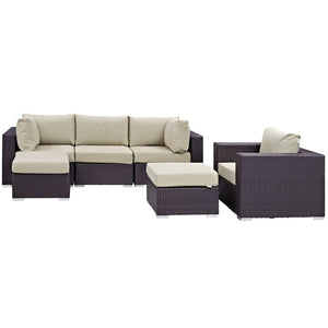 Modway Furniture Convene 6 Piece Outdoor Patio Sectional Set - Stylish, Modular Comfort for Your Perfect Backyard Retreat Espresso Beige EEI-2207-EXP-BEI-SET