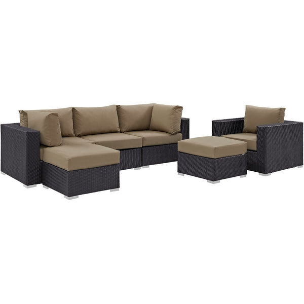 Modway Furniture Convene 6 Piece Outdoor Patio Sectional Set - Stylish, Modular Comfort for Your Perfect Backyard Retreat Espresso Mocha EEI-2207-EXP-MOC-SET