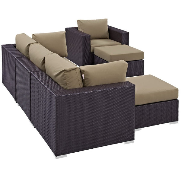 Modway Furniture Convene 6 Piece Outdoor Patio Sectional Set - Stylish, Modular Comfort for Your Perfect Backyard Retreat Espresso Mocha EEI-2207-EXP-MOC-SET