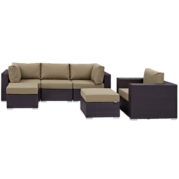 Modway Furniture Convene 6 Piece Outdoor Patio Sectional Set - Stylish, Modular Comfort for Your Perfect Backyard Retreat Espresso Mocha EEI-2207-EXP-MOC-SET