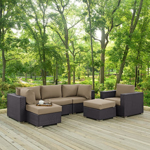 Modway Furniture Convene 6 Piece Outdoor Patio Sectional Set - Stylish, Modular Comfort for Your Perfect Backyard Retreat Espresso Mocha EEI-2207-EXP-MOC-SET