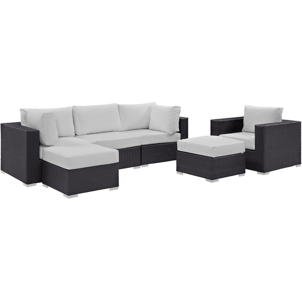 Modway Furniture Convene 6 Piece Outdoor Patio Sectional Set - Stylish, Modular Comfort for Your Perfect Backyard Retreat Espresso White EEI-2207-EXP-WHI-SET