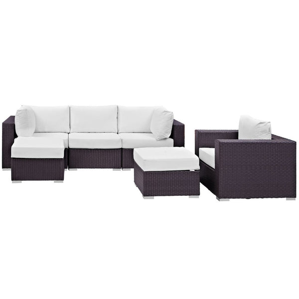 Modway Furniture Convene 6 Piece Outdoor Patio Sectional Set - Stylish, Modular Comfort for Your Perfect Backyard Retreat Espresso White EEI-2207-EXP-WHI-SET