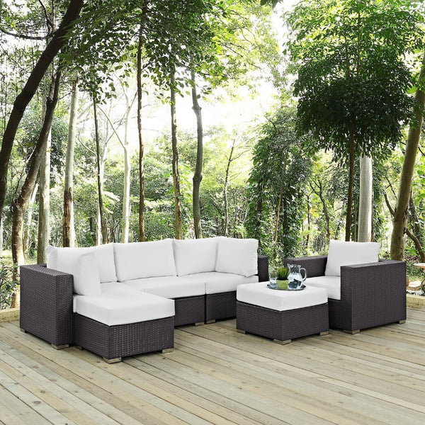 Modway Furniture Convene 6 Piece Outdoor Patio Sectional Set - Stylish, Modular Comfort for Your Perfect Backyard Retreat Espresso White EEI-2207-EXP-WHI-SET