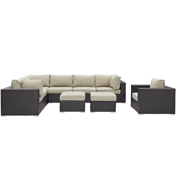 Modway Furniture Convene 9 Piece Outdoor Patio Sectional Set - Modular Comfort with All-Weather Cushions & Style Espresso Beige EEI-2208-EXP-BEI-SET