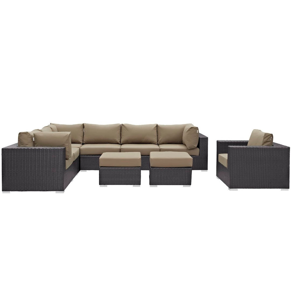 Modway Furniture Convene 9 Piece Outdoor Patio Sectional Set - Modular Comfort with All-Weather Cushions & Style Espresso Mocha EEI-2208-EXP-MOC-SET