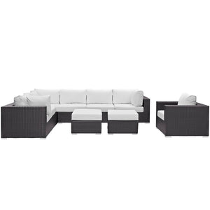 Modway Furniture Convene 9 Piece Outdoor Patio Sectional Set - Modular Comfort with All-Weather Cushions & Style Espresso White EEI-2208-EXP-WHI-SET