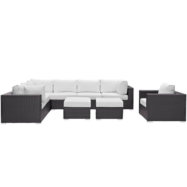 Modway Furniture Convene 9 Piece Outdoor Patio Sectional Set - Modular Comfort with All-Weather Cushions & Style Espresso White EEI-2208-EXP-WHI-SET