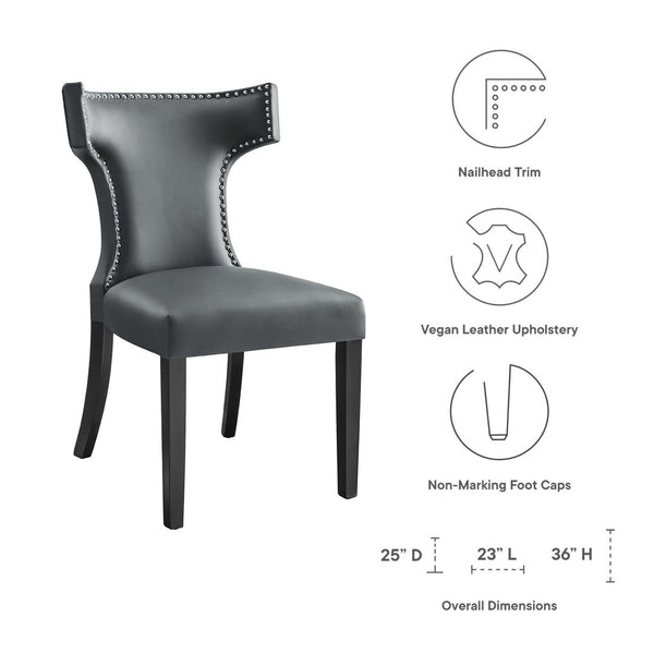 Modway Furniture Curve Vegan Leather Dining Chair - Modern Elegance with Nailhead Trim and Plush Comfort for Dining Spaces Gray EEI-2220-GRY