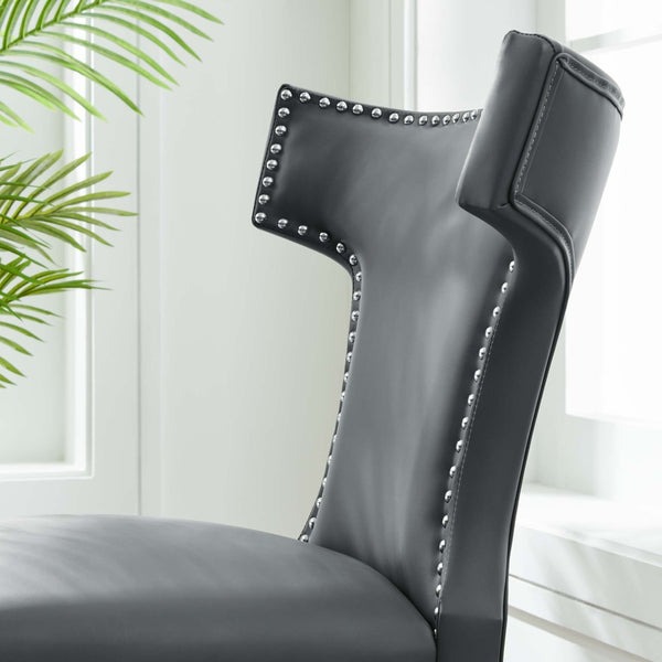 Modway Furniture Curve Vegan Leather Dining Chair - Modern Elegance with Nailhead Trim and Plush Comfort for Dining Spaces Gray EEI-2220-GRY