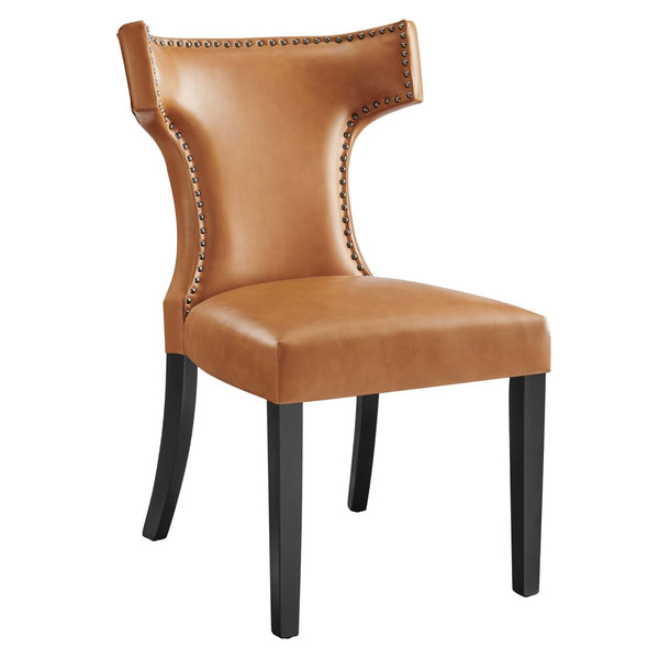 Modway Furniture Curve Vegan Leather Dining Chair - Modern Elegance with Nailhead Trim and Plush Comfort for Dining Spaces Tan EEI-2220-TAN