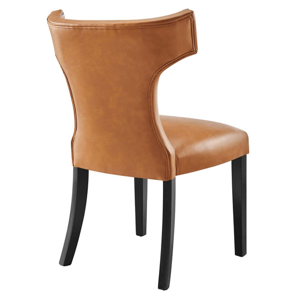 Modway Furniture Curve Vegan Leather Dining Chair - Modern Elegance with Nailhead Trim and Plush Comfort for Dining Spaces Tan EEI-2220-TAN