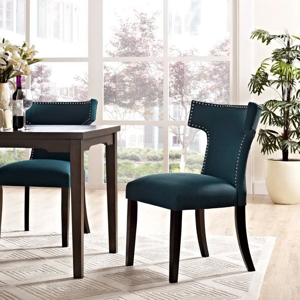 Modway Furniture Curve Fabric Dining Chair by Modway - Modern Hourglass Design with Nailhead Trim for Dining Spaces Azure EEI-2221-AZU