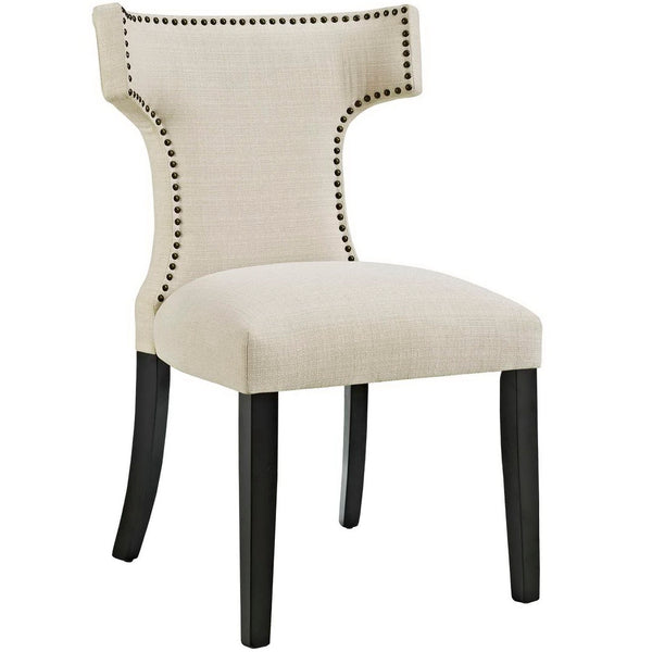 Modway Furniture Curve Fabric Dining Chair by Modway - Modern Hourglass Design with Nailhead Trim for Dining Spaces Beige EEI-2221-BEI
