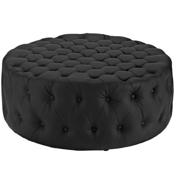 Modway Furniture Amour Tufted Round Ottoman - Modern Vinyl Upholstery, Plush Padding & Versatile Use for Any Room Black EEI-2224-BLK