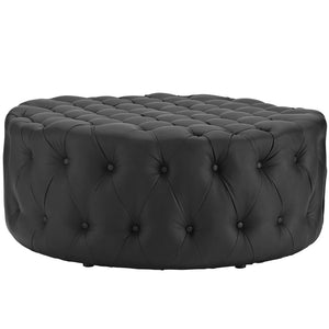 Modway Furniture Amour Tufted Round Ottoman - Modern Vinyl Upholstery, Plush Padding & Versatile Use for Any Room Black EEI-2224-BLK