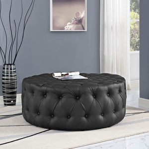Modway Furniture Amour Tufted Round Ottoman - Modern Vinyl Upholstery, Plush Padding & Versatile Use for Any Room Black EEI-2224-BLK
