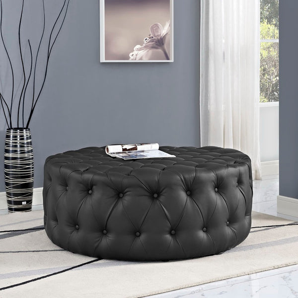 Modway Furniture Amour Tufted Round Ottoman - Modern Vinyl Upholstery, Plush Padding & Versatile Use for Any Room Black EEI-2224-BLK