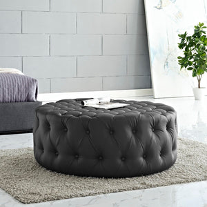 Modway Furniture Amour Tufted Round Ottoman - Modern Vinyl Upholstery, Plush Padding & Versatile Use for Any Room Black EEI-2224-BLK