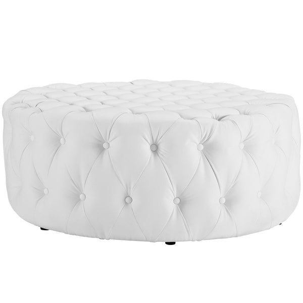 Modway Furniture Amour Tufted Round Ottoman - Modern Vinyl Upholstery, Plush Padding & Versatile Use for Any Room White EEI-2224-WHI