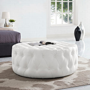 Modway Furniture Amour Tufted Round Ottoman - Modern Vinyl Upholstery, Plush Padding & Versatile Use for Any Room White EEI-2224-WHI