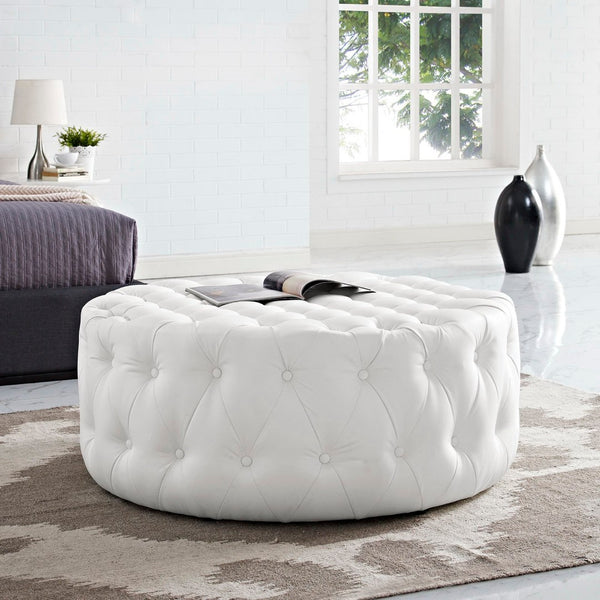 Modway Furniture Amour Tufted Round Ottoman - Modern Vinyl Upholstery, Plush Padding & Versatile Use for Any Room White EEI-2224-WHI