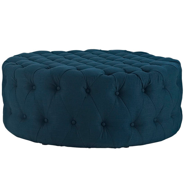 Modway Furniture Amour Round Tufted Fabric Ottoman - Versatile Accent Piece for Modern Living Spaces & Comfort Azure EEI-2225-AZU