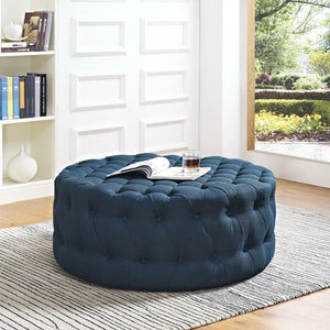 Modway Furniture Amour Round Tufted Fabric Ottoman - Versatile Accent Piece for Modern Living Spaces & Comfort Azure EEI-2225-AZU