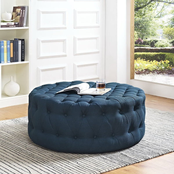 Modway Furniture Amour Round Tufted Fabric Ottoman - Versatile Accent Piece for Modern Living Spaces & Comfort Azure EEI-2225-AZU