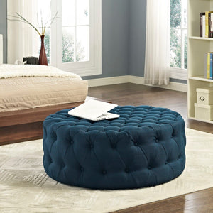 Modway Furniture Amour Round Tufted Fabric Ottoman - Versatile Accent Piece for Modern Living Spaces & Comfort Azure EEI-2225-AZU