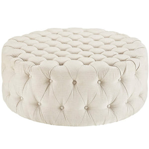 Modway Furniture Amour Round Tufted Fabric Ottoman - Versatile Accent Piece for Modern Living Spaces & Comfort Beige EEI-2225-BEI