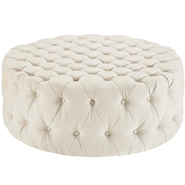Modway Furniture Amour Round Tufted Fabric Ottoman - Versatile Accent Piece for Modern Living Spaces & Comfort Beige EEI-2225-BEI