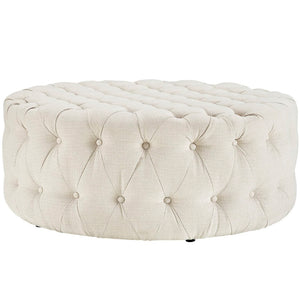 Modway Furniture Amour Round Tufted Fabric Ottoman - Versatile Accent Piece for Modern Living Spaces & Comfort Beige EEI-2225-BEI