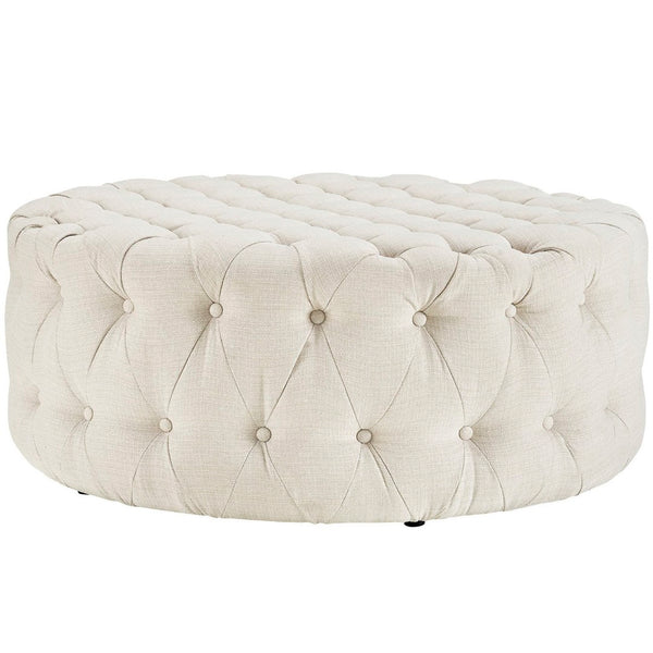 Modway Furniture Amour Round Tufted Fabric Ottoman - Versatile Accent Piece for Modern Living Spaces & Comfort Beige EEI-2225-BEI