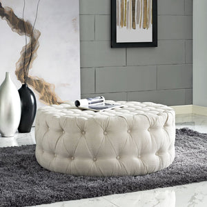 Modway Furniture Amour Round Tufted Fabric Ottoman - Versatile Accent Piece for Modern Living Spaces & Comfort Beige EEI-2225-BEI