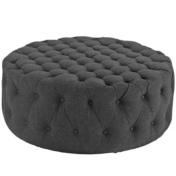 Modway Furniture Amour Round Tufted Fabric Ottoman - Versatile Accent Piece for Modern Living Spaces & Comfort Gray EEI-2225-GRY