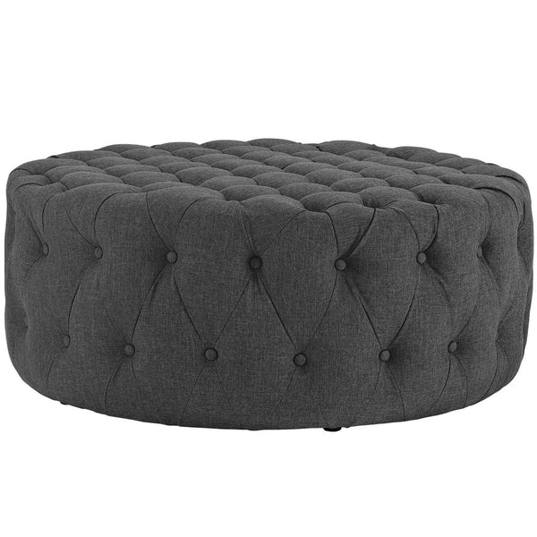 Modway Furniture Amour Round Tufted Fabric Ottoman - Versatile Accent Piece for Modern Living Spaces & Comfort Gray EEI-2225-GRY