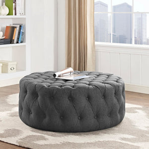 Modway Furniture Amour Round Tufted Fabric Ottoman - Versatile Accent Piece for Modern Living Spaces & Comfort Gray EEI-2225-GRY