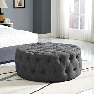 Modway Furniture Amour Round Tufted Fabric Ottoman - Versatile Accent Piece for Modern Living Spaces & Comfort Gray EEI-2225-GRY