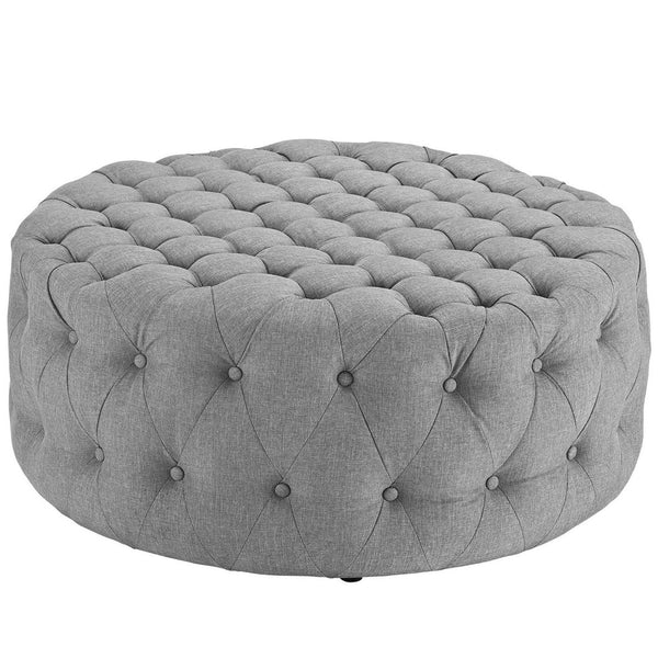 Modway Furniture Amour Round Tufted Fabric Ottoman - Versatile Accent Piece for Modern Living Spaces & Comfort Light Gray EEI-2225-LGR