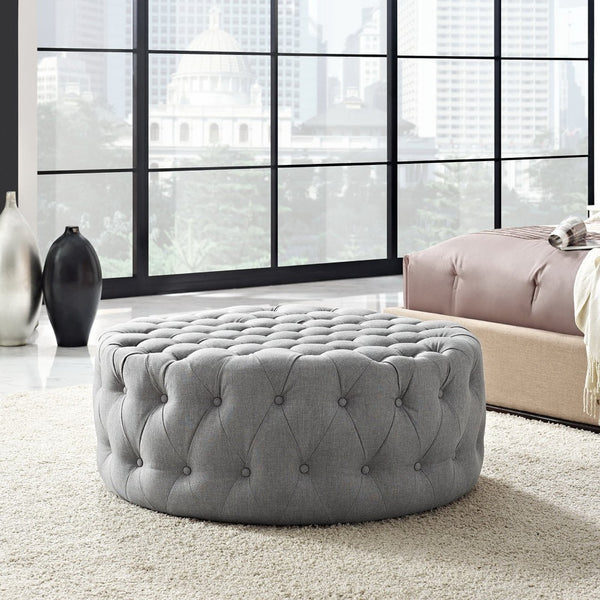 Modway Furniture Amour Round Tufted Fabric Ottoman - Versatile Accent Piece for Modern Living Spaces & Comfort Light Gray EEI-2225-LGR