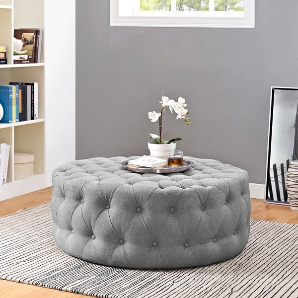 Modway Furniture Amour Round Tufted Fabric Ottoman - Versatile Accent Piece for Modern Living Spaces & Comfort Light Gray EEI-2225-LGR