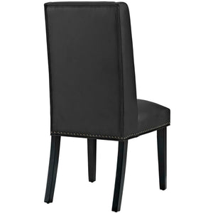 Modway Furniture Baron Vegan Leather Dining Chair - Elegant Parsons Design with Nailhead Trim and Durable Comfort Black EEI-2232-BLK