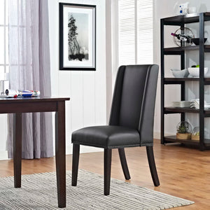 Modway Furniture Baron Vegan Leather Dining Chair - Elegant Parsons Design with Nailhead Trim and Durable Comfort Black EEI-2232-BLK