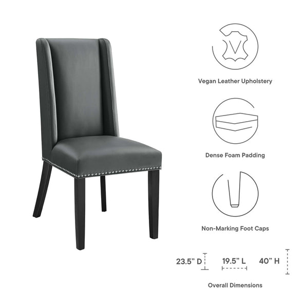 Modway Furniture Baron Vegan Leather Dining Chair - Elegant Parsons Design with Nailhead Trim and Durable Comfort Gray EEI-2232-GRY