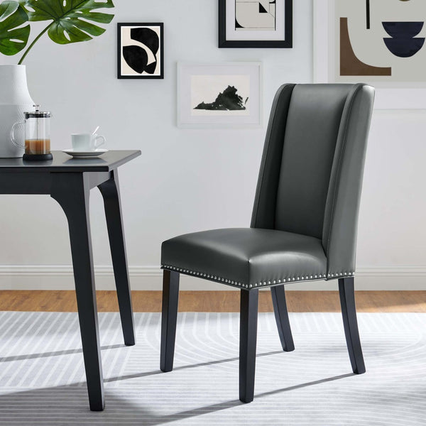 Modway Furniture Baron Vegan Leather Dining Chair - Elegant Parsons Design with Nailhead Trim and Durable Comfort Gray EEI-2232-GRY