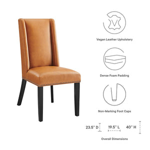 Modway Furniture Baron Vegan Leather Dining Chair - Elegant Parsons Design with Nailhead Trim and Durable Comfort Tan EEI-2232-TAN