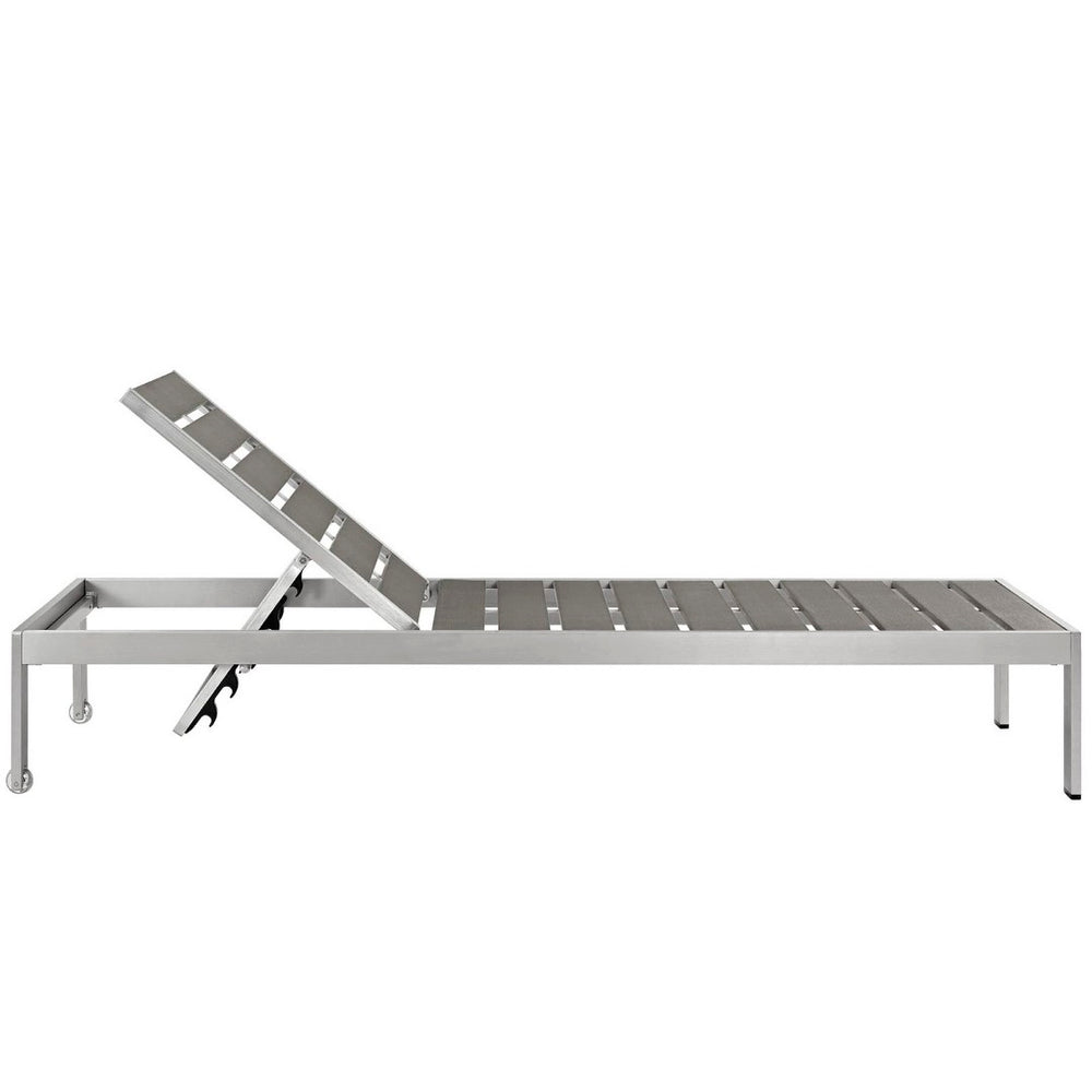 Modway Furniture Shore Outdoor Patio Aluminum Chaise Lounger - Sleek, Adjustable, and Stylish Sunbathing Solution EEI-2247-SLV-GRY