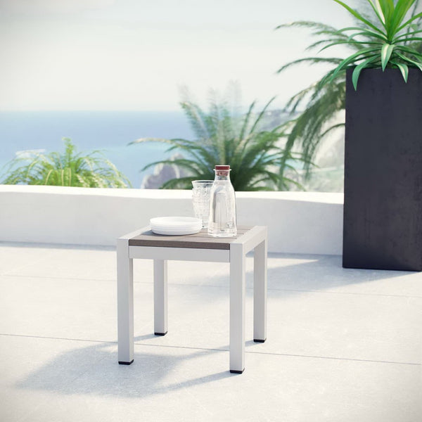 Modway Furniture Shore Outdoor Aluminum Side Table - Weather-Resistant, Modern Design for Patios & Poolside Use EEI-2248-SLV-GRY